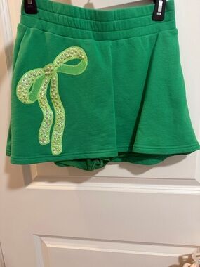 Green Mini Skirt with Embellished Bow